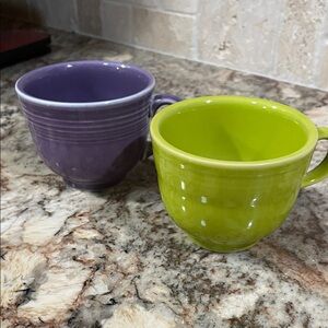 Fiestaware cups purple and green